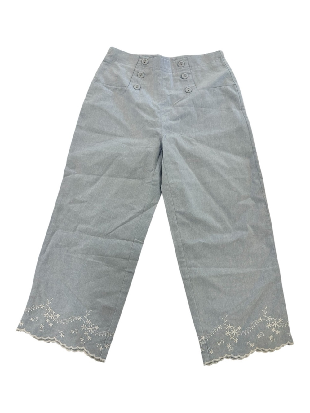 Jacadi Light Blue Chambray Embroidered Wide-Leg Pants